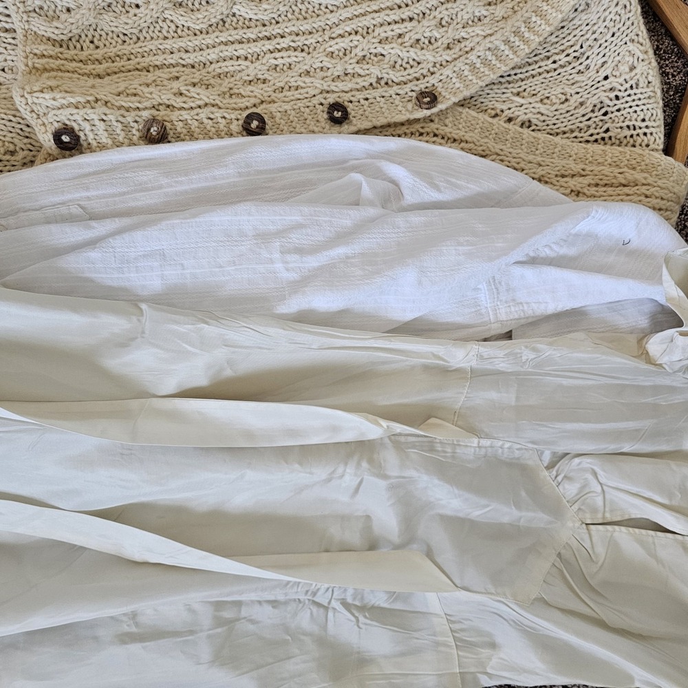 1930s Vintage Ivory Midi Dress Bow Tie Front to Back Strap Puff Sleeve #45 - Picture 5 of 9